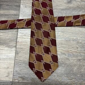 Vintage Gianni Versace Geometric Brown Red Mens 4" Italian Designer Silk Tie